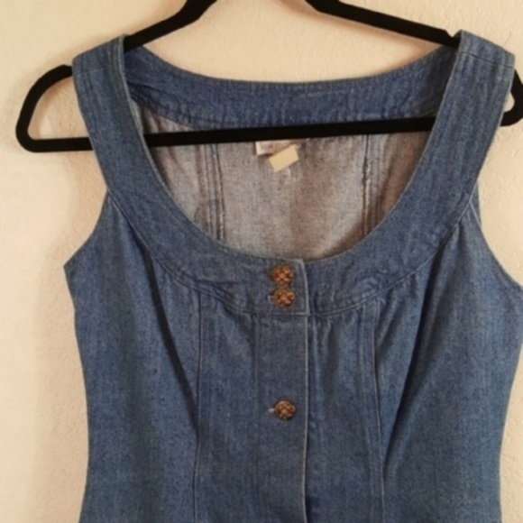 Denim Sleeveless Dress with Button Jewels - Picture 3 of 5